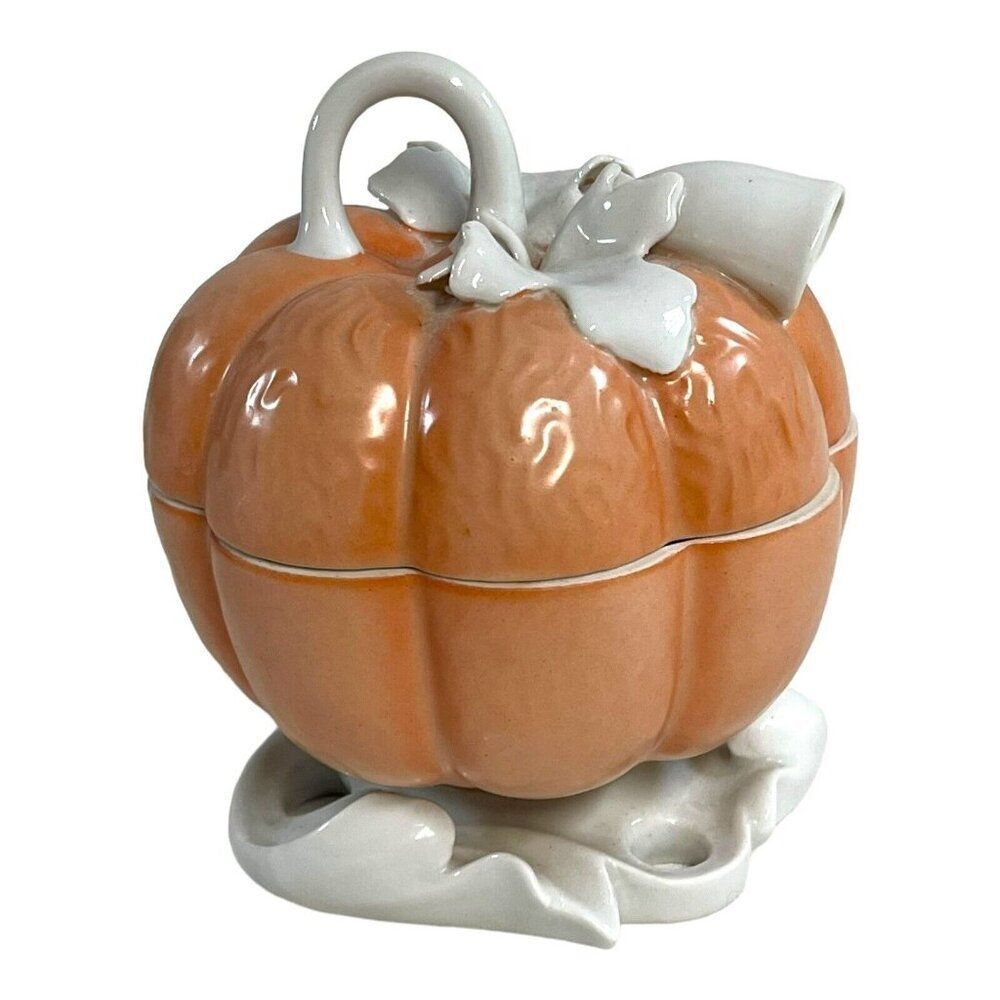 Vista Alegre Box Pumpkin Salmon Squash Trinket Jewelry Keepsake Vintage 5” Tall